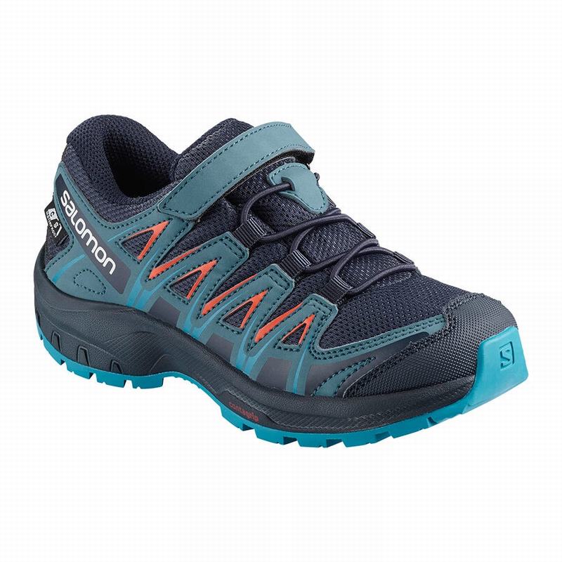 Salomon Israel XA PRO 3D CSWP K - Kids Trail Running Shoes - Navy/Blue (HGXW-74289)